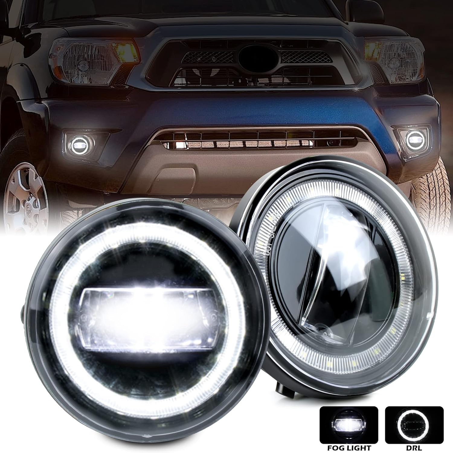 LED Fog Lights with DRL for Tacoma 05-11 / Tundra 07-12 / Solara 04-06, KEWISAUTO LED Bumper Driving Fog Lamps for Toyota Tacoma 2005-2011 / Tundra 2007-2012 / Solara 2004-2006 Accessories (2PCS)