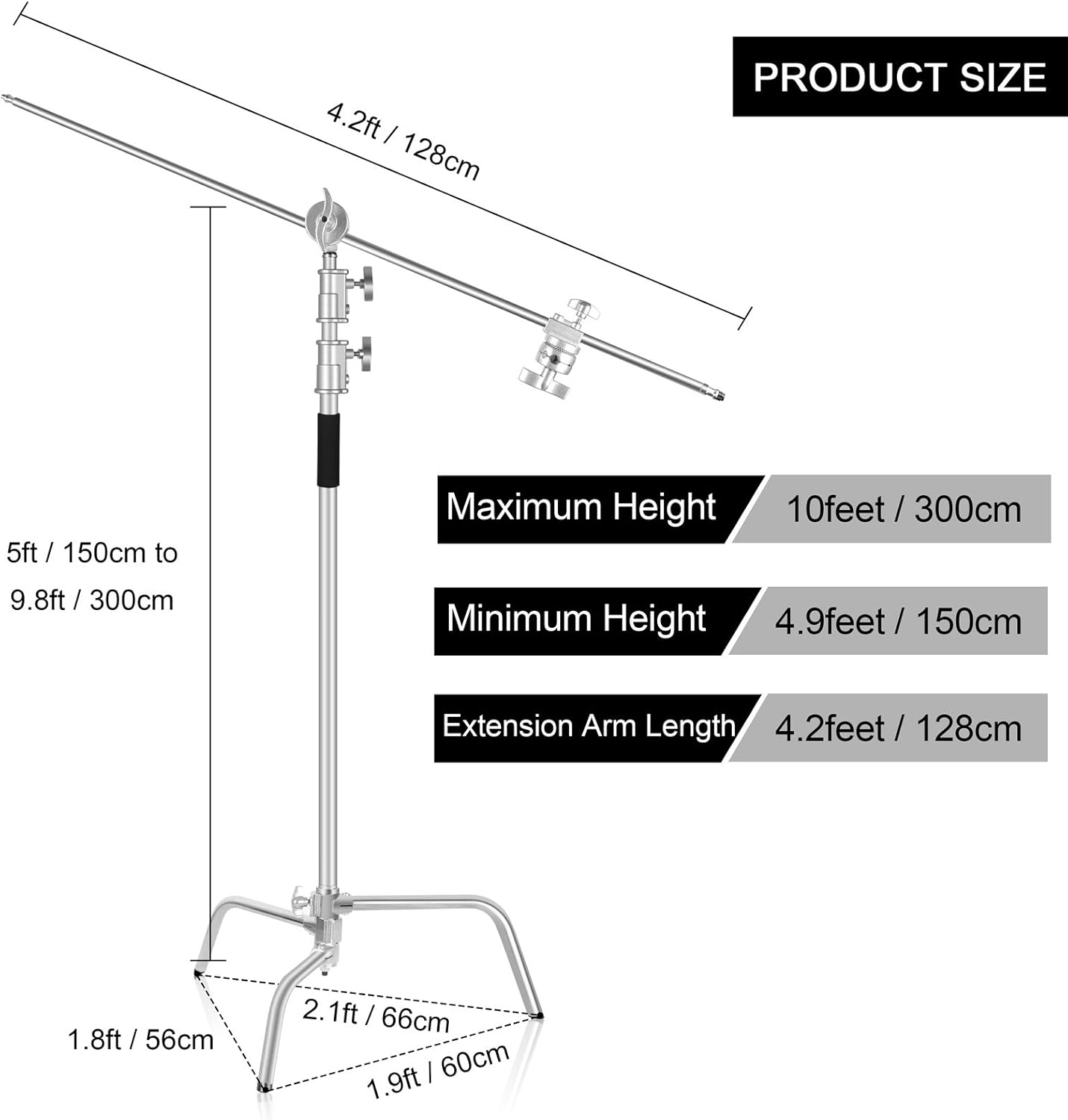 Emart 10ft/3m Heavy Duty C Stands, Adjustable Aluminum Alloy Photography C-Stand with Holding Boom Arm and Grip Head Kit for Photo Video Studio, Monolight, Reflector, Softbox - 2 Pack