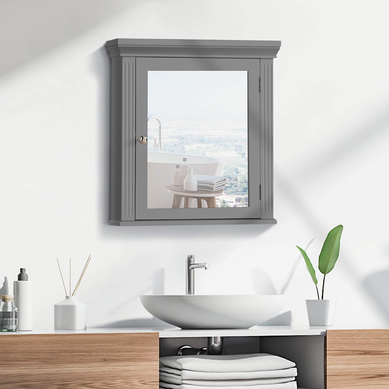 Teamson Home Stratford Detachable Bathroom Cabinet, Grey Pack of 2