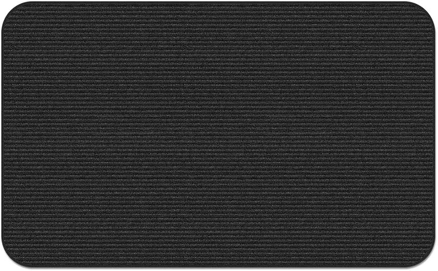 House, Home & More Indoor/Outdoor Double-Ribbed Carpet Area Rug with Skid-Resistant Rubber Backing - Smokey Black - 3' x 4'