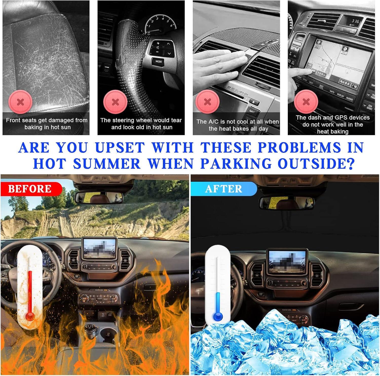 CDEFG Car Windshield Sun Shade for 2021 2022 Fo*rd Bronco Sport Accessories Sunshade with American USA Bald Eagle Flag Sun Shield for Front Window with Storage Pouch UV Rays and Sun Heat Protection