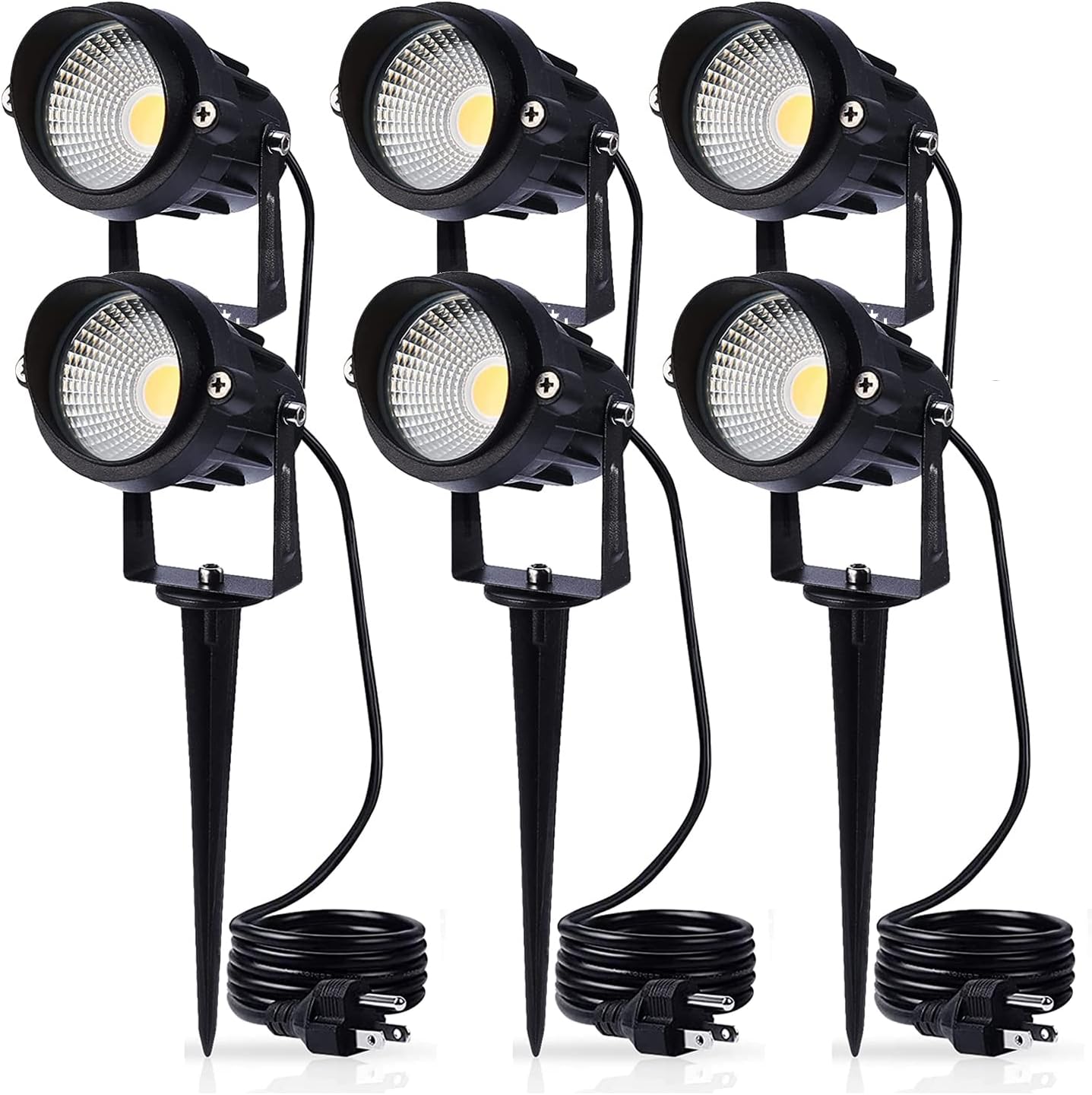 LCARED Led Spotlight Outdoor Landscape Lights Warm White 120V AC Waterproof Garden Spot Lights for Yard with Spiked Stake Patio,Lawn, Wall, Flood,Driveway Flag Lighting with US 3-Plug in (6 Pack)