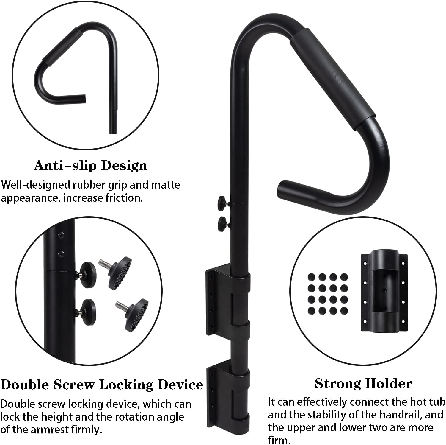 Removable Hot Tub and Spa Hand Rail Dual Mount, Foam Grip, Stationary, Safey Grab Rail for Hot Tub Assist and Accessory