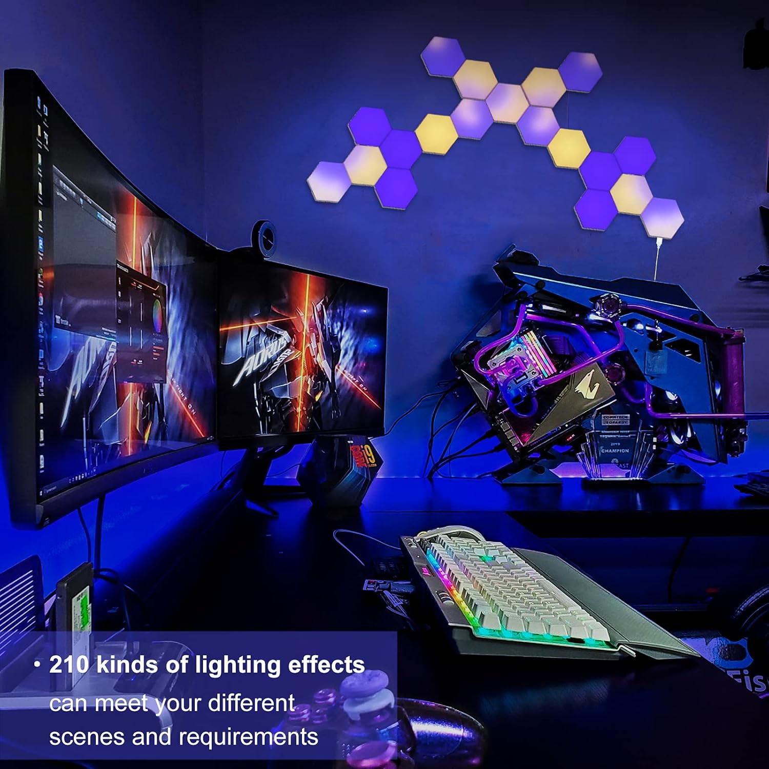 Hexiher Smart Hexagon RGB LED Wall Light Panels APP Control 10 Pack,Sync to Music,Modular Light Panels DIY Geometry Splicing Night Light for Gaming Setup,Bedroom,Living Room,Party Decor