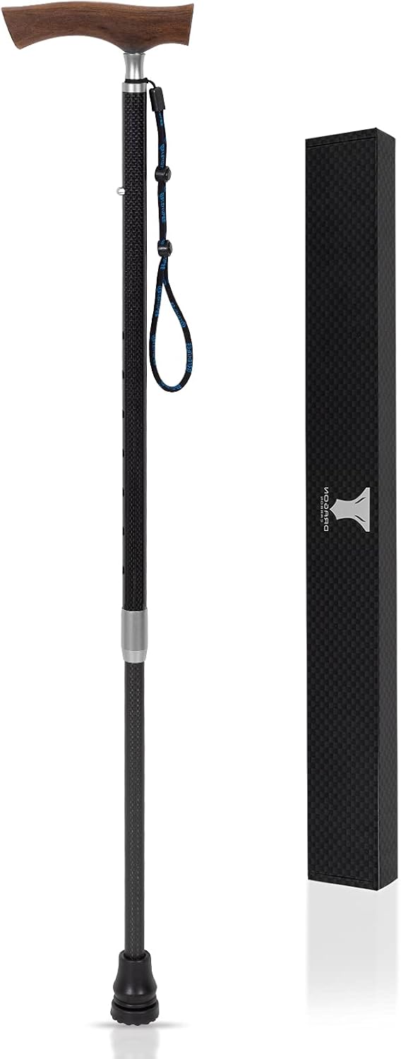 DRAGON CARBON Walking Cane/100% Carbon Fiber Portable Retractable Walking Stick - Lightweight Cane with Ergonomic Handle Ideal Daily Living Aid for Limited Mobility Pack of 2