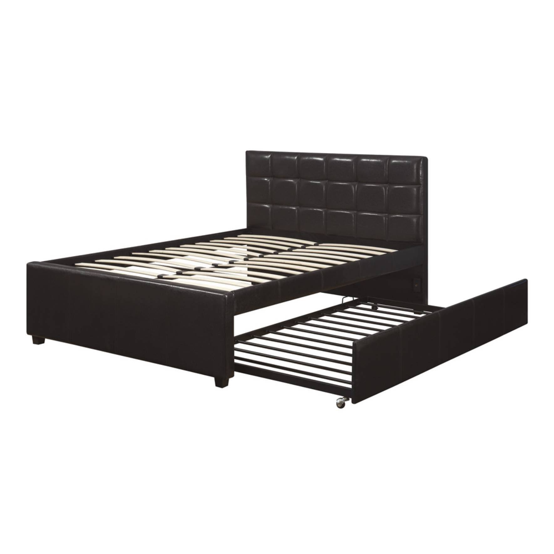 Benzara - Multi-Utility Full Bed with Trundle Squ Tufted Head Boards Espresso,Black