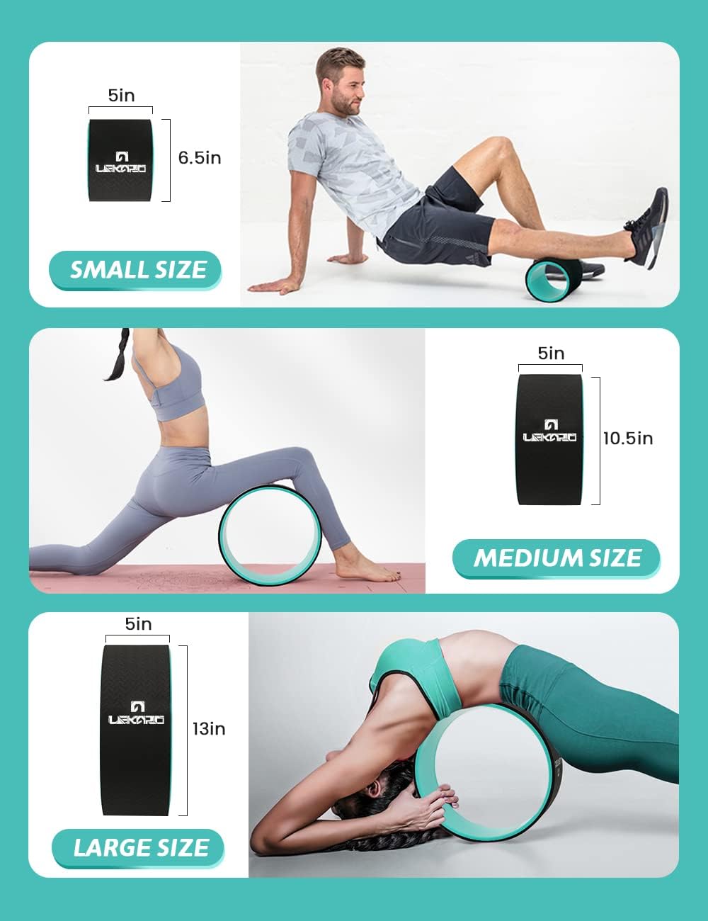 Yoga Wheel 3 Pack, Set for Back Pain Relief, Stretching, Multifunctional Back Roller Improve Flexibility, Strength & Backbends, Deep Tissue Massage, Size 13