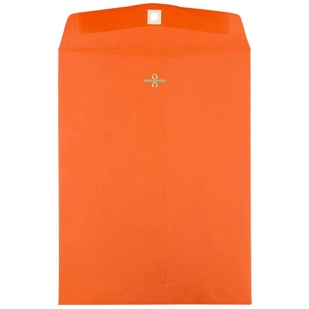 Jam Paper Open-End 9x22 x 12x22 Catalog Envelopes, Clasp Closure, Orange, Pack of 100 Envelopes