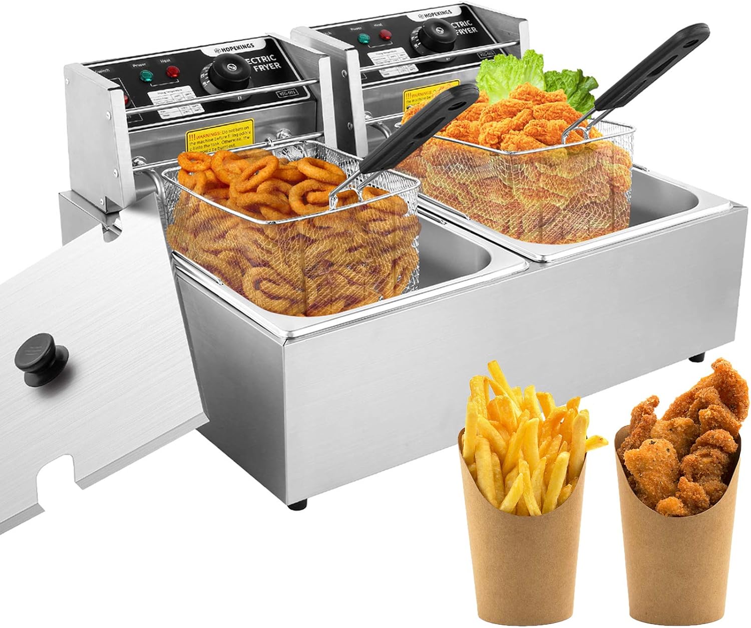 Professional-style Deep Fryer with Dual Baskets, 3600W 2x6L Stainless Steel Electric Commercial Deep Fryers, for Turkey French Fries Home Kitchen Restaurant, Total Capacity 12.7QT/12L (12L)