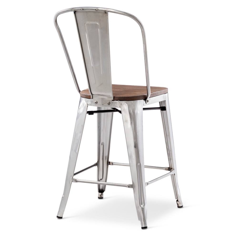 Threshold Carlisle Barstool with Wood Seat, Silver - 2 pack