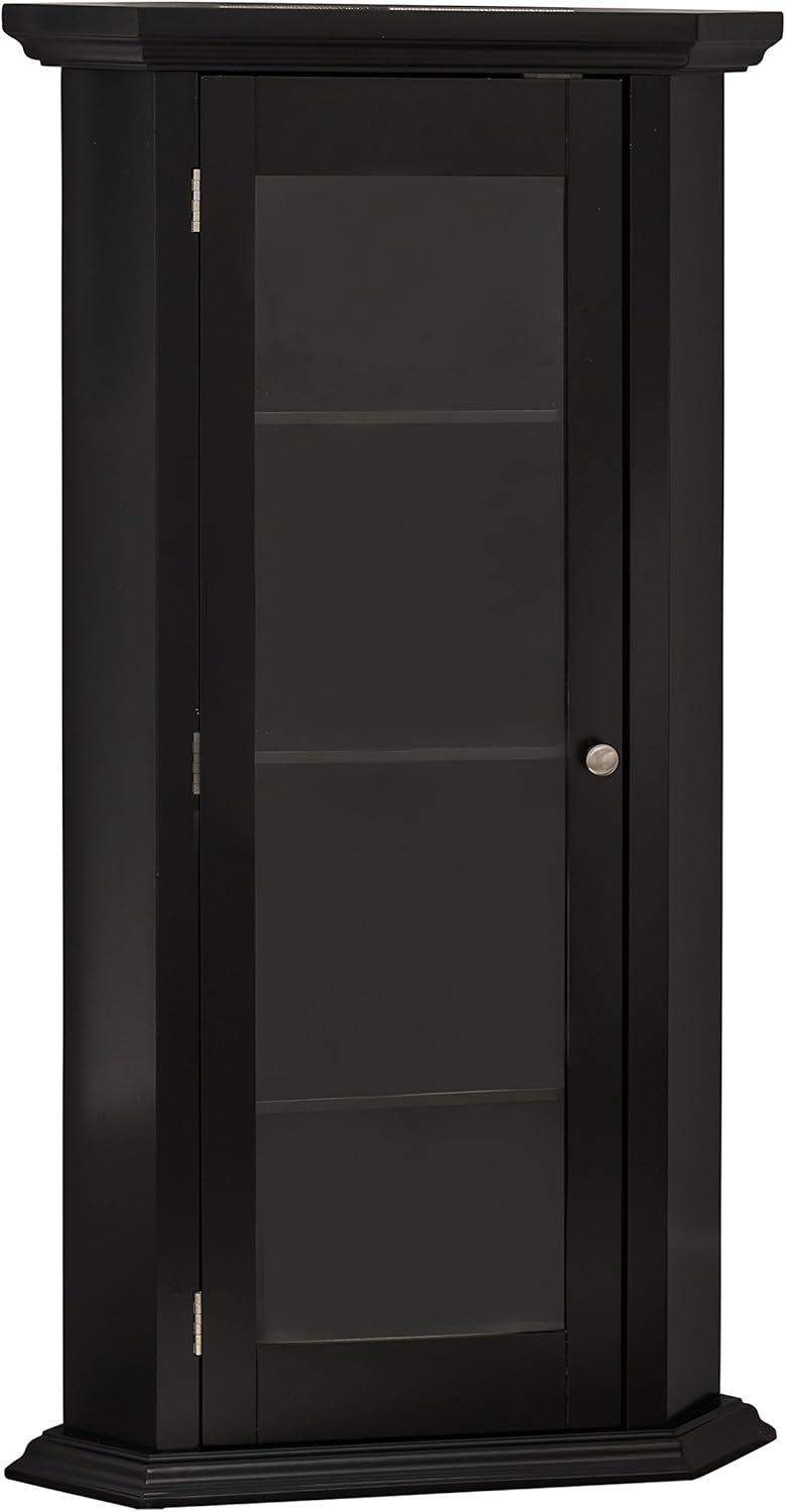 KB Designs Corner Accent Display Wood Curio Cabinet, Black