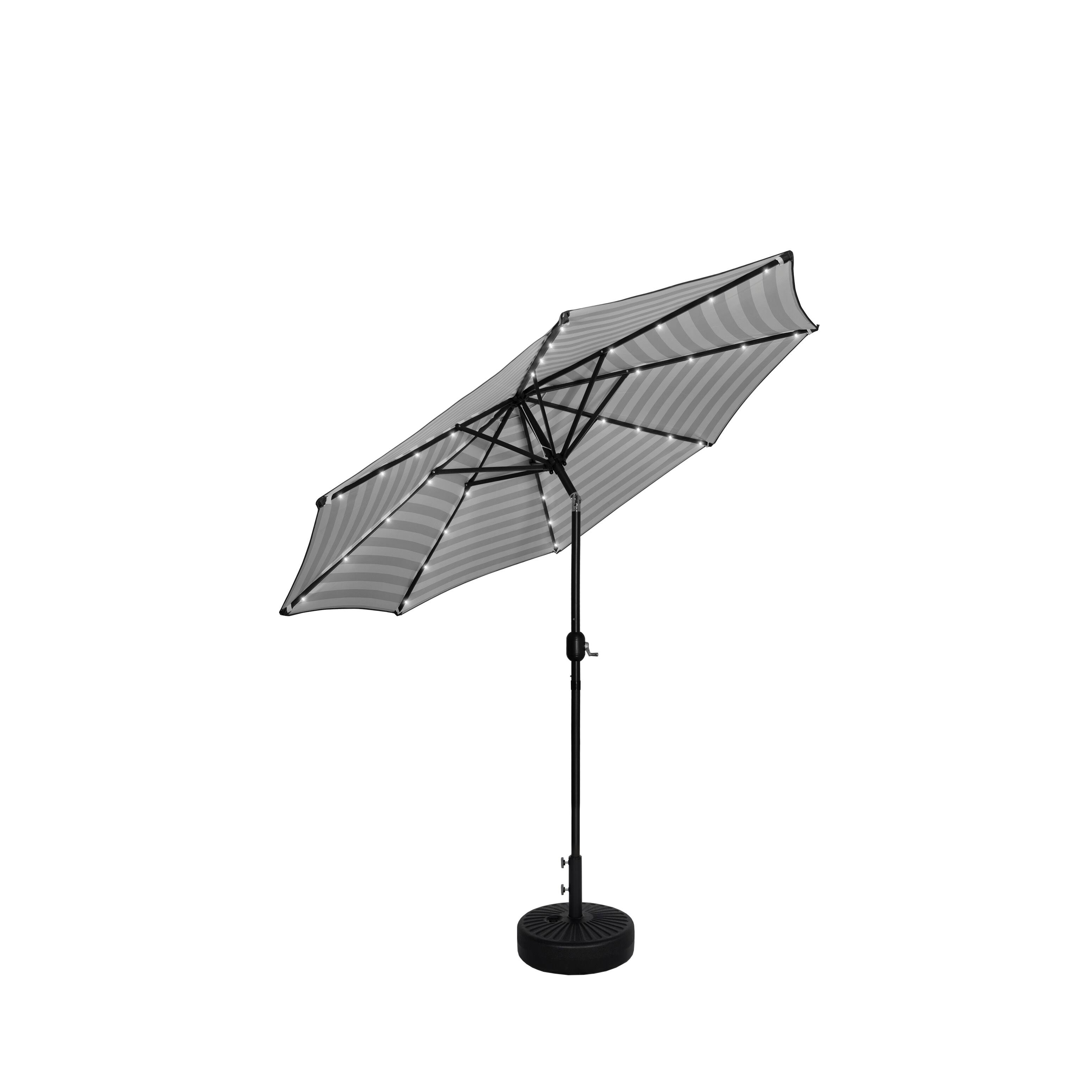 9 ft. Solar Lighted Patio Umbrella with Base Included - Black Stripe