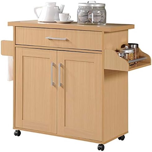 Pemberly Row Kitchen Island with Spice Rack in Gray Oak