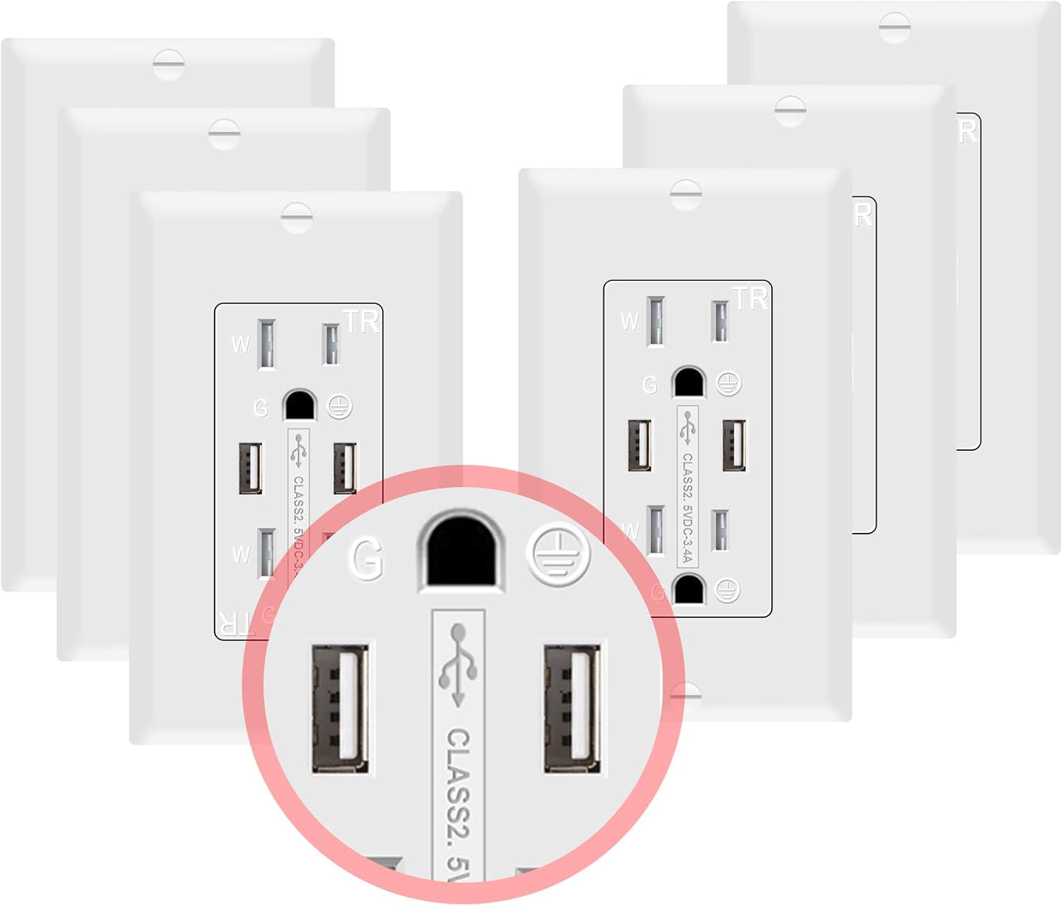 SZICT USB Outlet Receptacle, USB Wall Outlet High Speed Charging 15A Tamper Resistant Receptacle, UL-Listed, White (3.4A/15A 6P) Pack of 2
