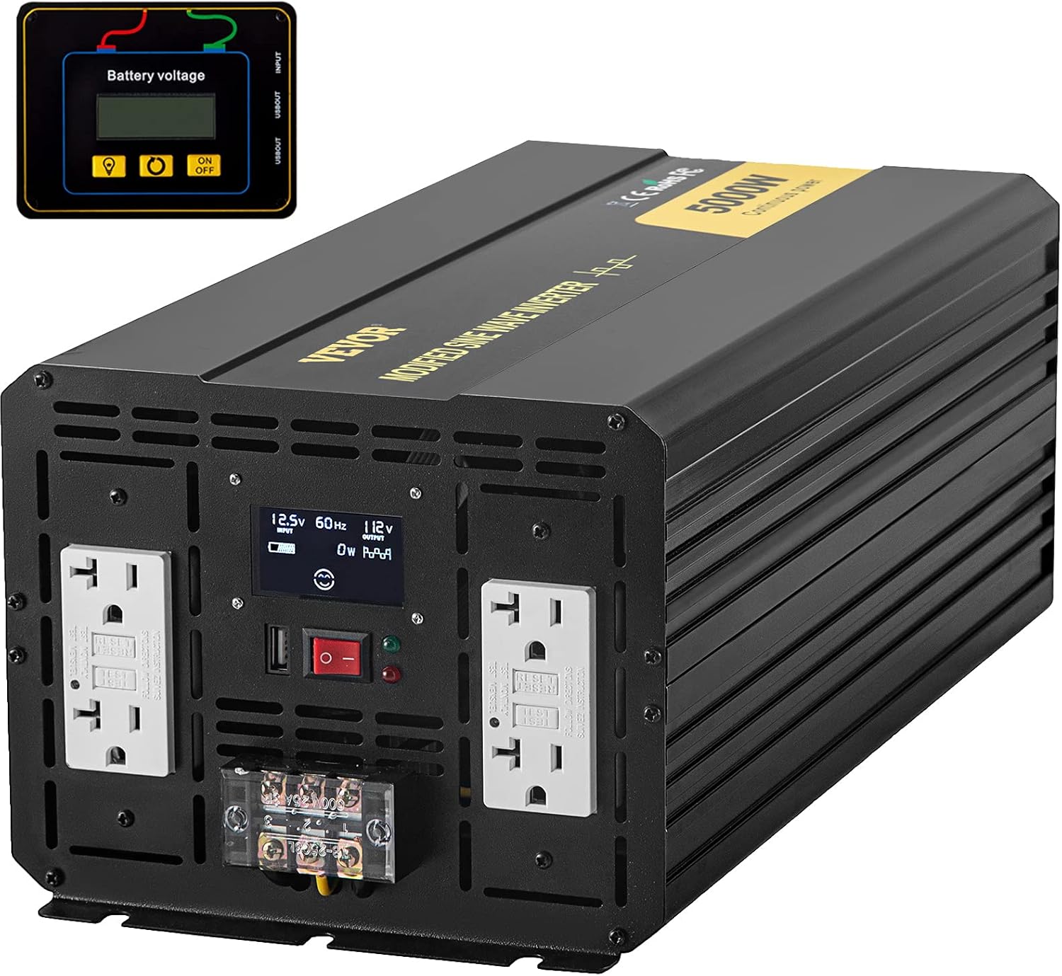 VEVOR Power Inverter, 5000W Modified Sine Wave Inverter, DC 12V to AC 110V Car Converter, with LCD Display, Remote Controller, LED Indicator, GFCI Outlets Inverter for Truck RV Car Boat Travel Camping