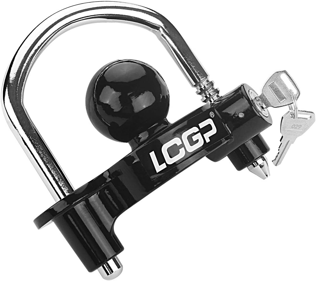 LCGP Black Trailer Hitch Coupler Lock with 2 Keys, Universal Coupler Lock, Adjustable Storage Security, Heavy-Duty Steel.