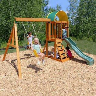 Kidkraft Outdoor Wood Swing Set Playground Cedar Playhouse Backyard Kids Slide Rock Wall