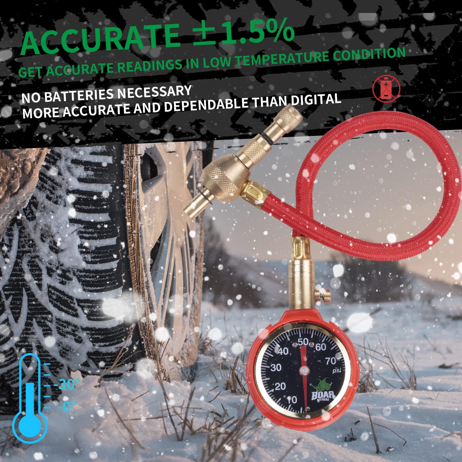 OFF ROAD BOAR Tire Deflators Air Down,Analog Tire Pressure Gaug,0-75PSI Easy to Read Dial with Accurate Rapid Release Button and Tire Repair Tools for Car,Motorcycle,Truck,RV, ATV,UTV,Vehicle Tires