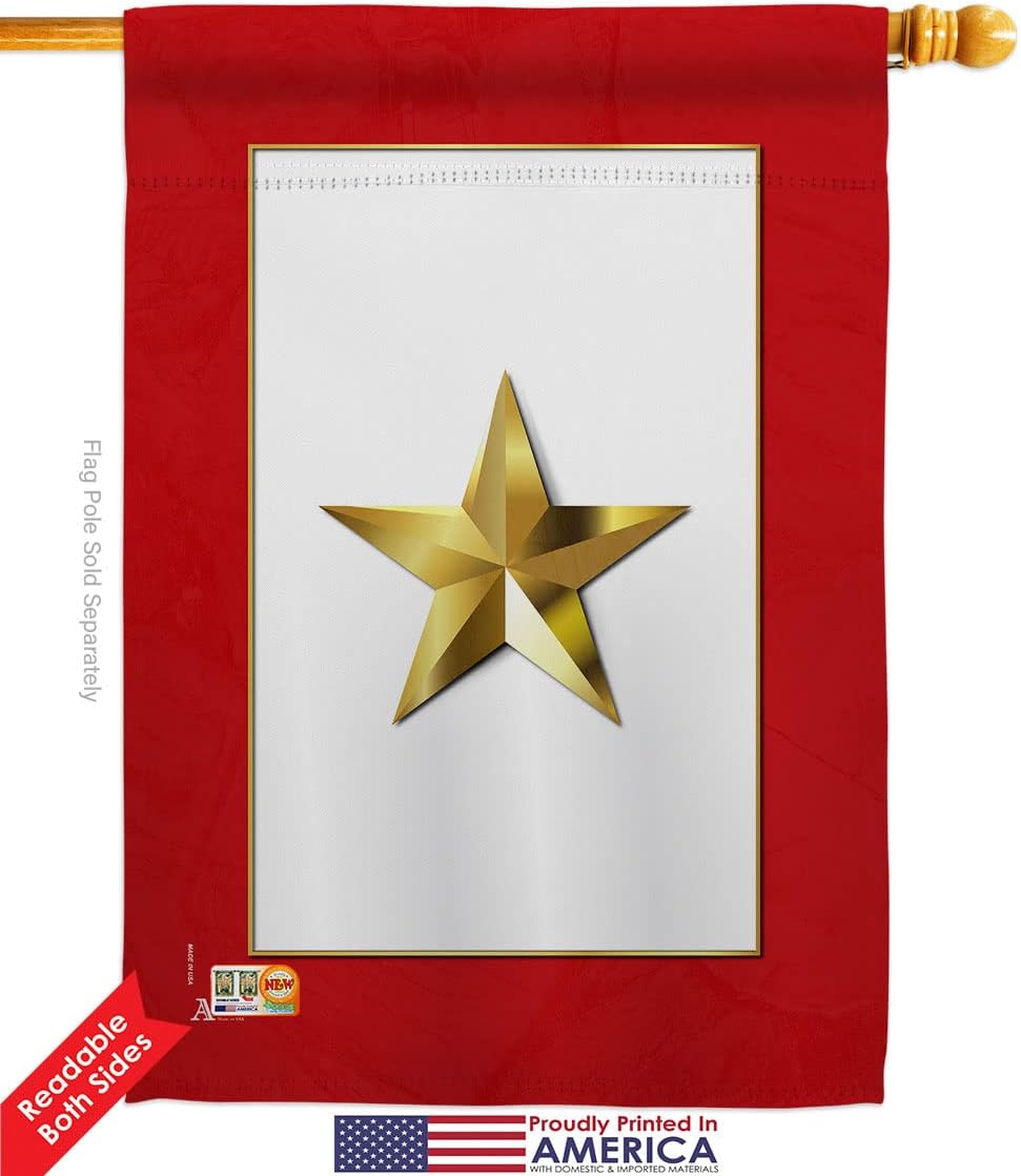 Gold Star House Flag - 2 pcs Pack Armed Forces Military Service All Branches Support Honor United State American Veteran - Decoration Banner Small Garden Yard Gift Double-Sided Made in USA 28 X 40
