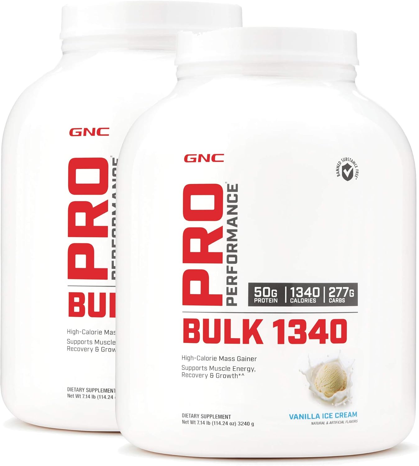 GNC Pro Performance Bulk 1340 - Vanilla Ice Cream, Twin Pack, 9 Servings per Bottle, Supports Muscle Energy, Recovery and Growth Pack of 2