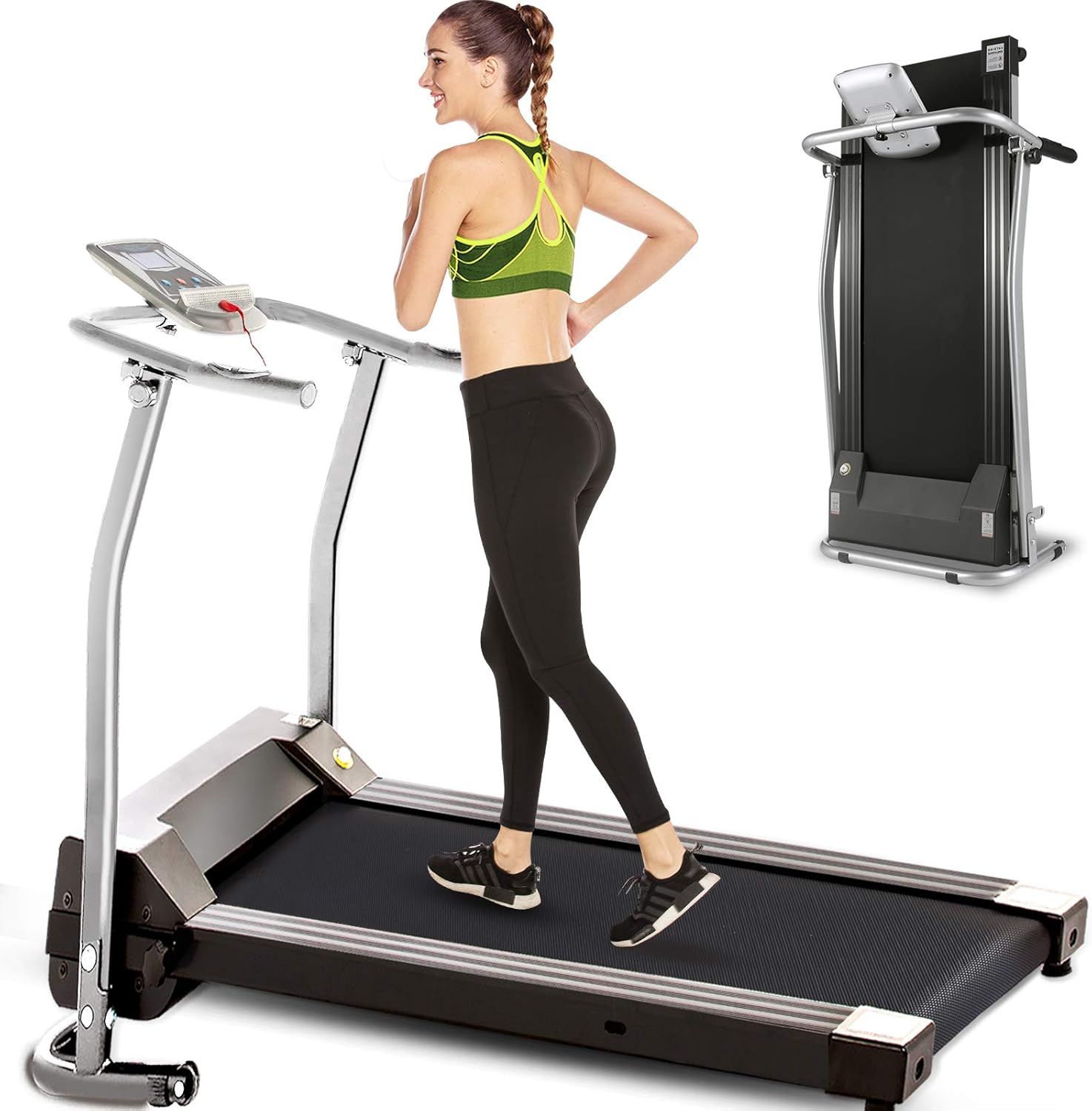 Electric Folding Treadmill for Small Spaces, Ultra-Quiet Portable Exercise Running Machine for Home Workout with 12 Programs & LCD Screen