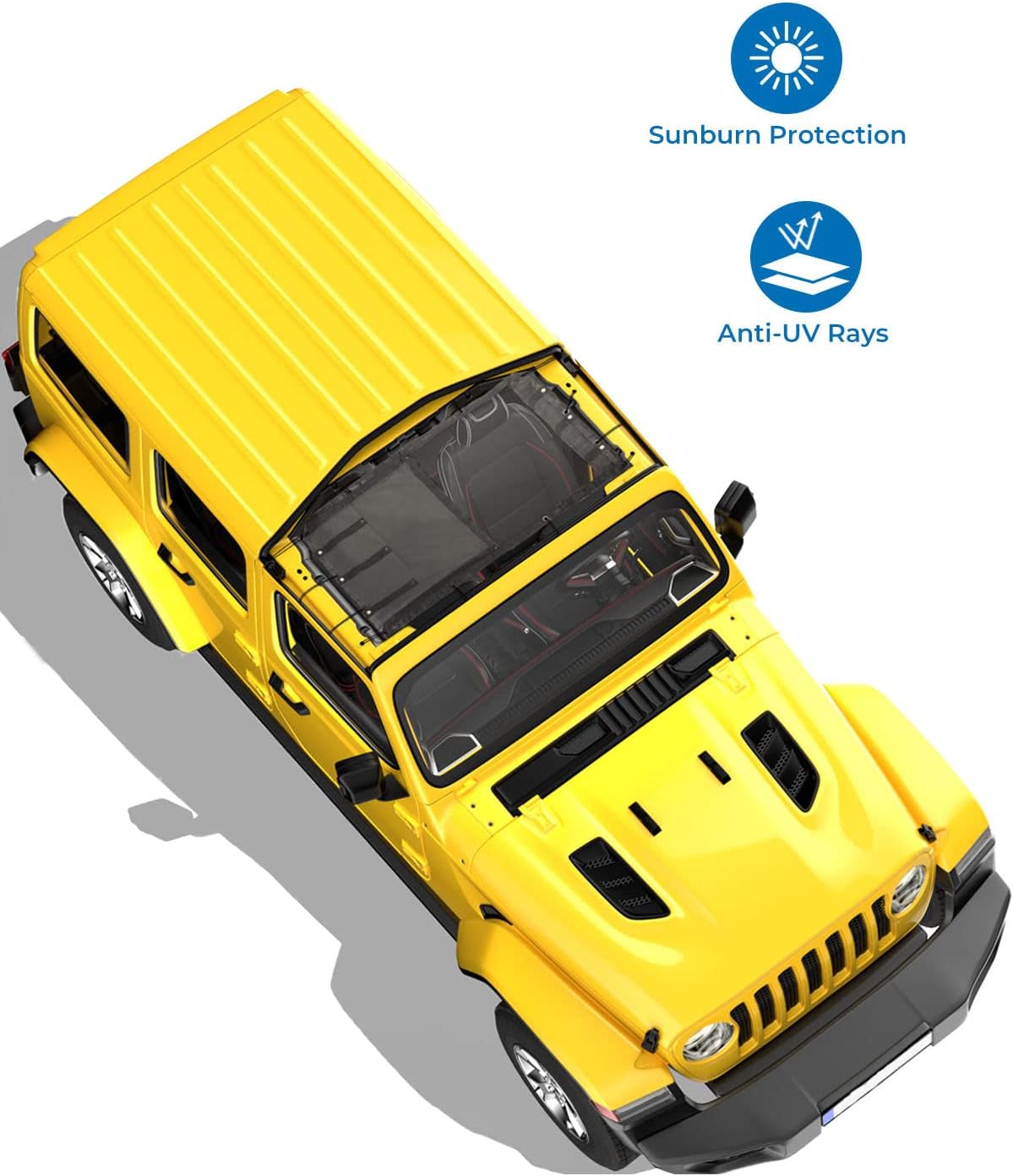 Sunshade Compatible with Wrangler Sun Shade JLU 2018-2022, QMPARTS Front Wrangler JL Sunshade Bikini Top for Sport Sahara Rubicon Black Wrangler Accessories Blocks UV Wind Noise