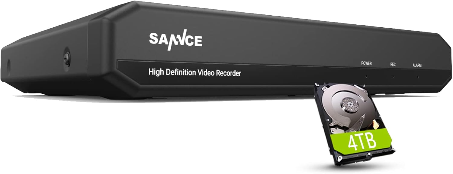 16 Channel Security CCTV DVR with 4TB Hard Drive, SANNCE 1080p Lite 5-in-1 Hybrid Video Recorder for 2MP TVI AHD CVI CVBS Analog IP Security Cameras, Motion Alerts, Remote Access, 24/7 Recording