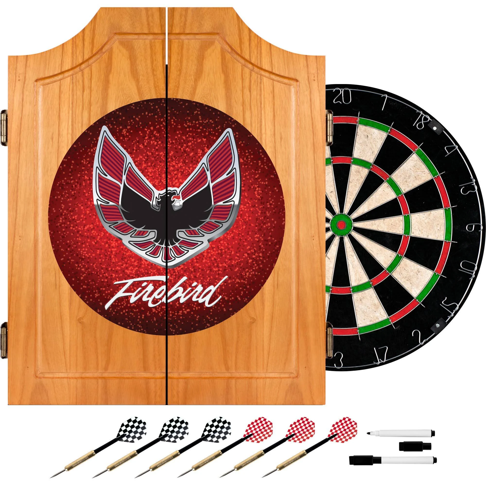 Pontiac Firebird Red Wood Dart Cabinet Set