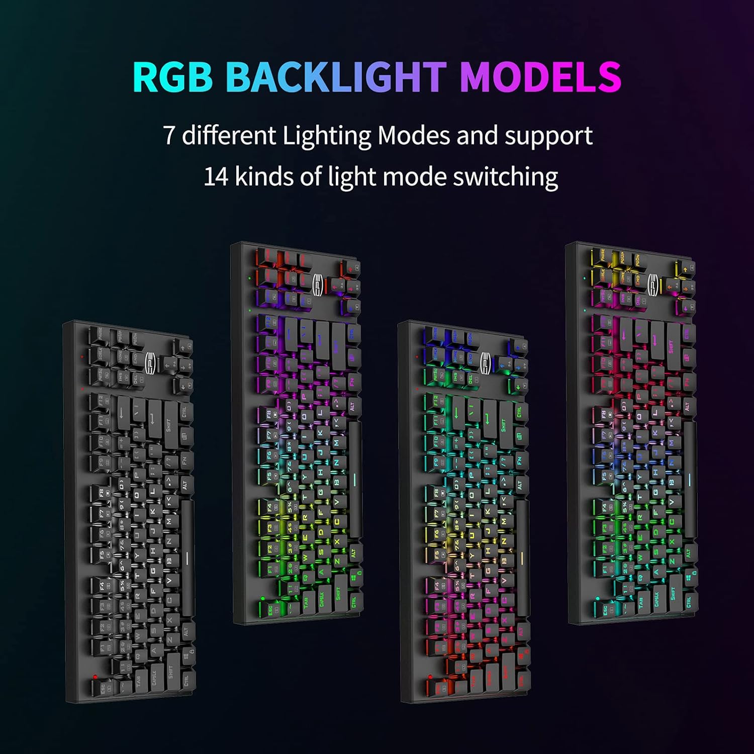 CP3 Mechanical Keyboard Blue Switch PC Gaming Keyboards Computer Keyboards Wired Anti-ghosting 87 Key Mechanical Keyboard RGB for Laptop, Windows, PC Games and Work Pack of 2