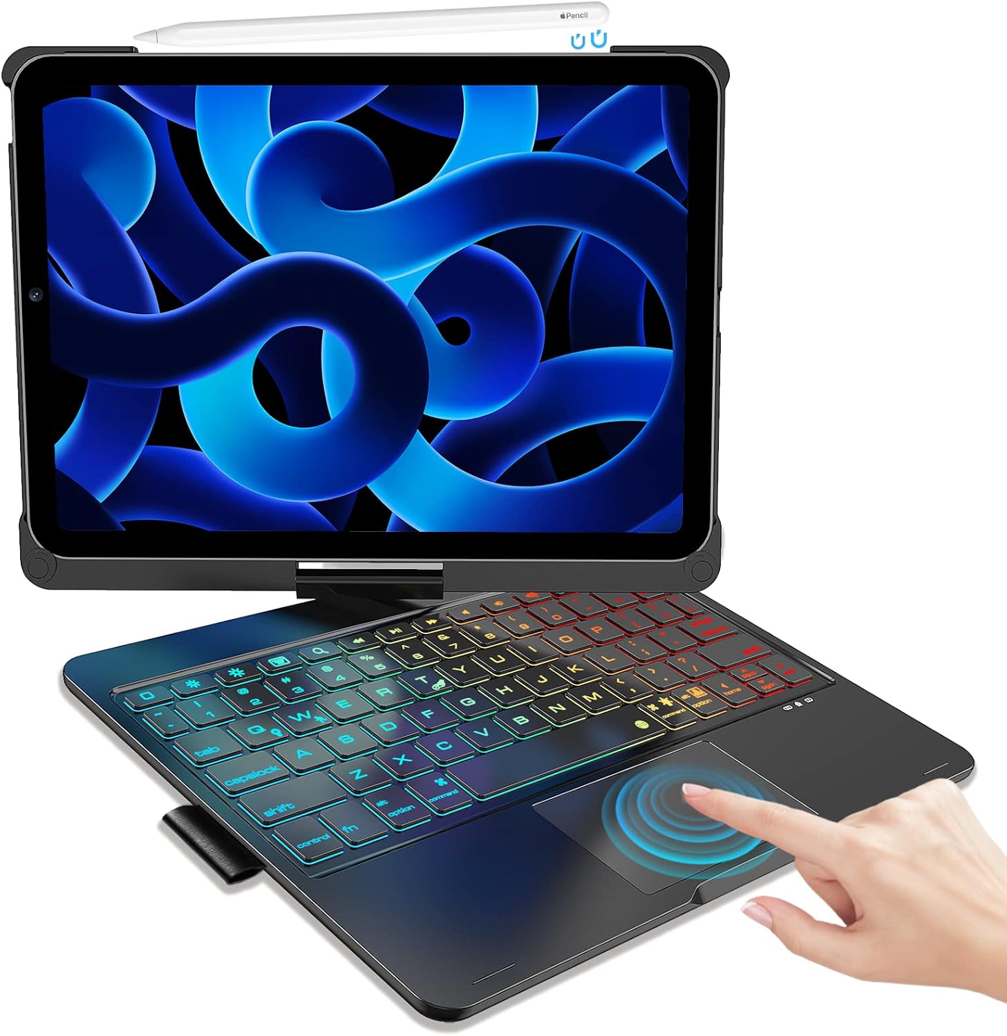 iPad Pro 11 inch case with Keyboard,360&deg;Ratation Wireless Touchpad Backlit Keyboard Case for Air 5th/4th Gen 10.9 2022/2020 and iPad Pro 11 3rd/2nd/1st Gen with Pencil Holder, Black