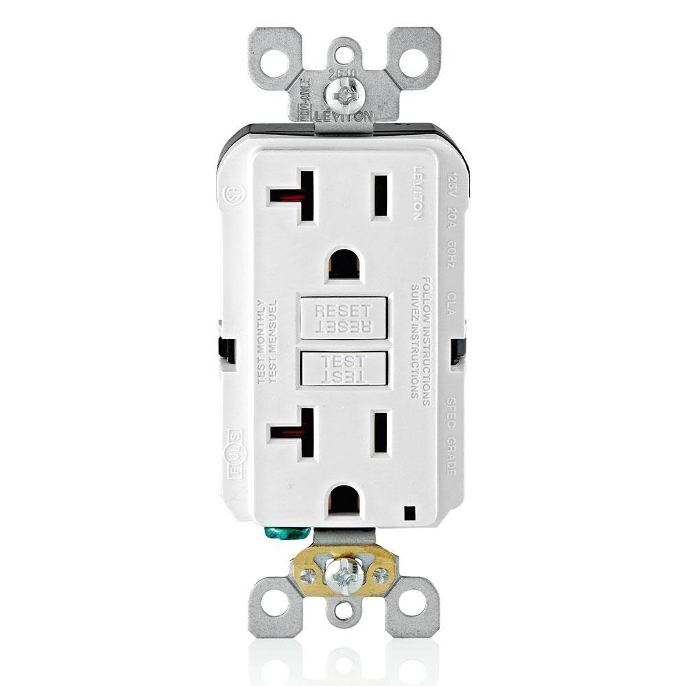 Leviton 20 Amp Self-Test SmartlockPro Slim Duplex GFCI Outlet, White (6-Pack) VW6-GFNT2-HW6