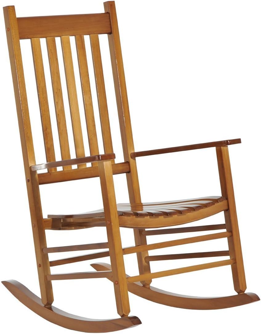 Outsunny Versatile Wooden Indoor/Outdoor High Back Slat Rocking Chair Reclining Seat - White