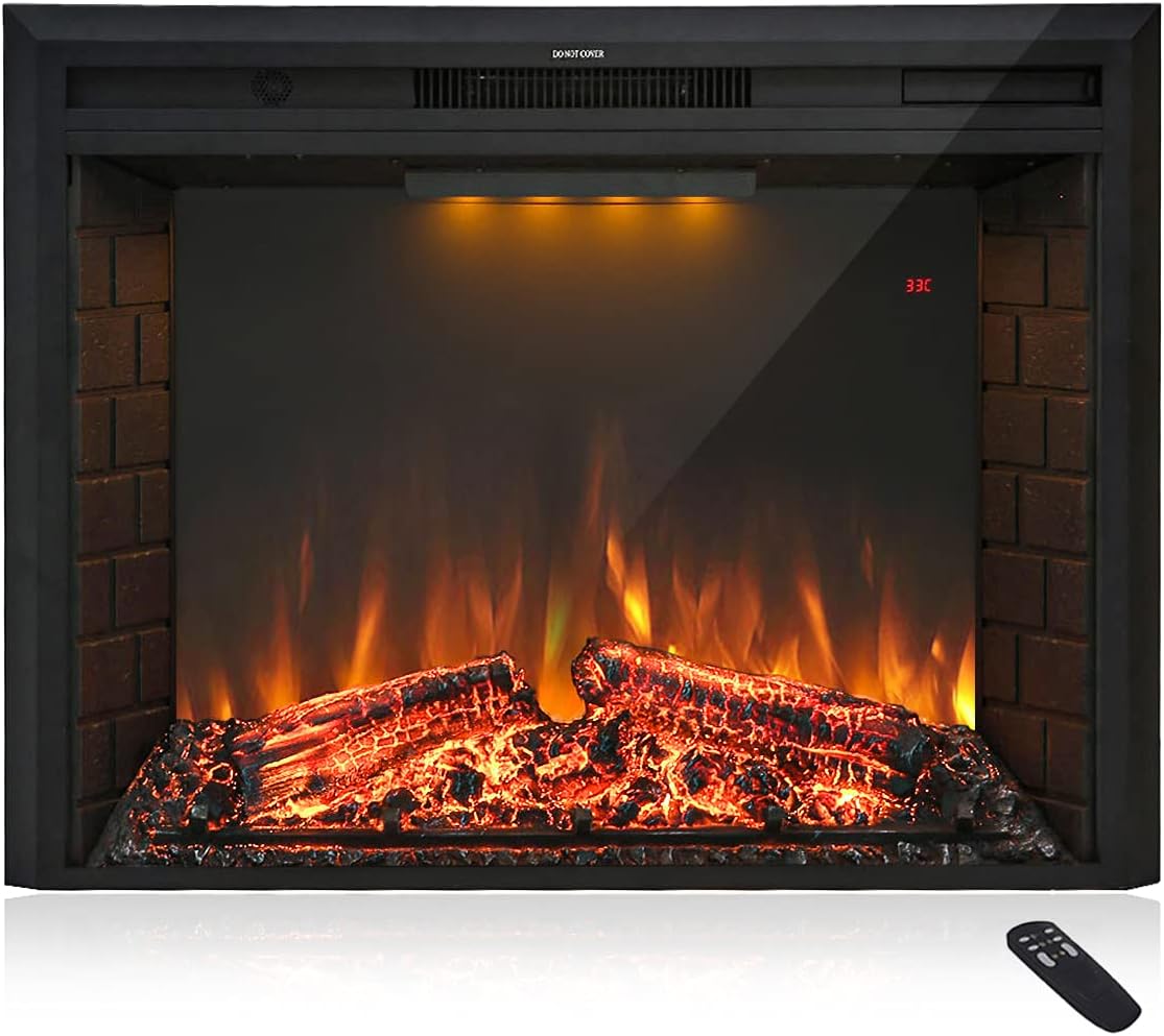 Masarflame 30'' Electric Fireplace Insert, Retro Recessed Fireplace Heater with Fire Cracking Sound, Remote Control & Timer, 750/1500W, Black