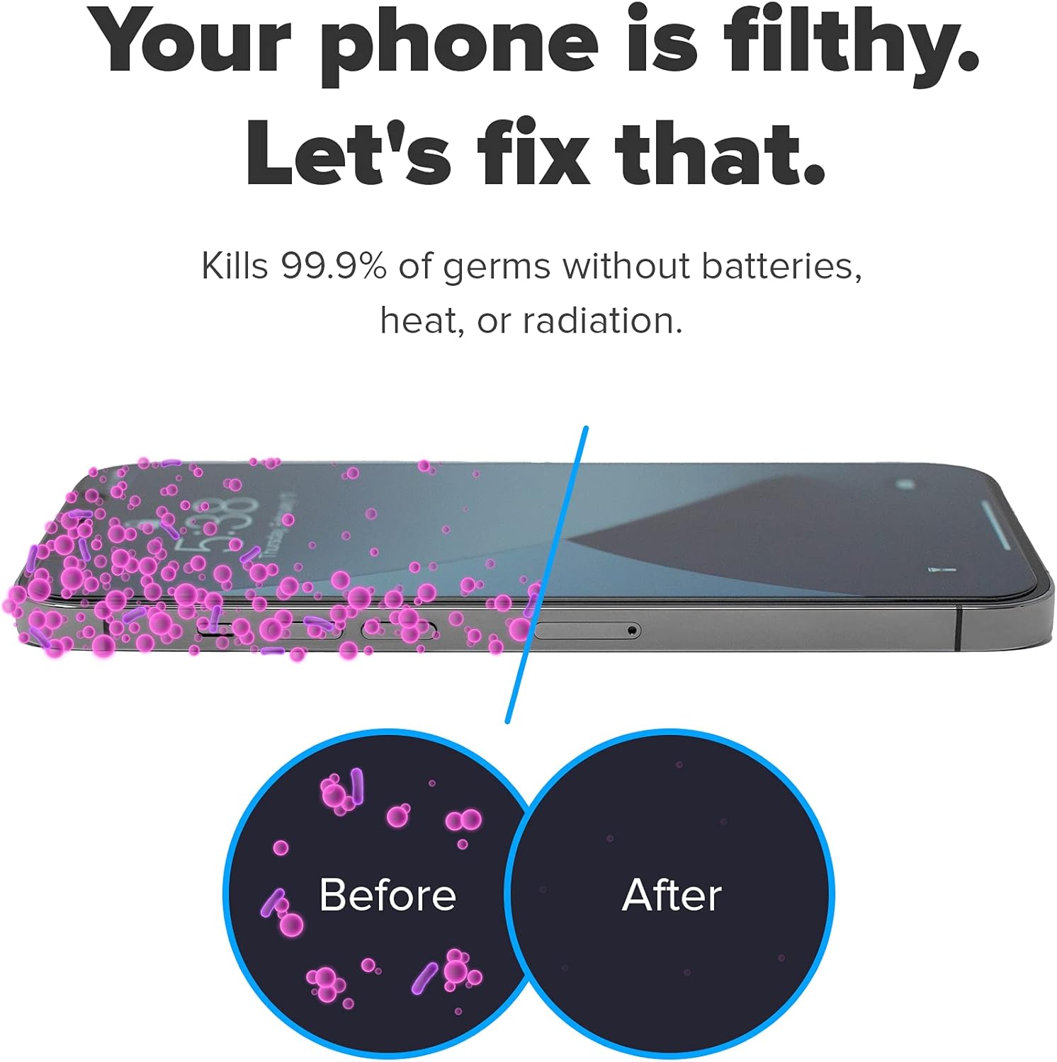 Zdium UV Phone Sanitizer and Charger | Clinically Proven UV Light Sanitizer for Cleaning Your Phone & Other Personal Items | Kills 99.9% of Bacteria, Viruses, and Other Germs | White Pack of 2