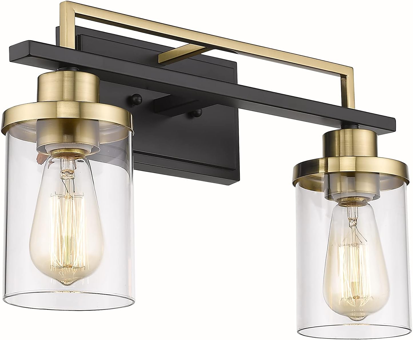 Emliviar 2-Light Gold Bathroom Light Fixtures - Vanity Light in Black and Gold Finish with Clear Glass, YCE238B-2W BK+BG