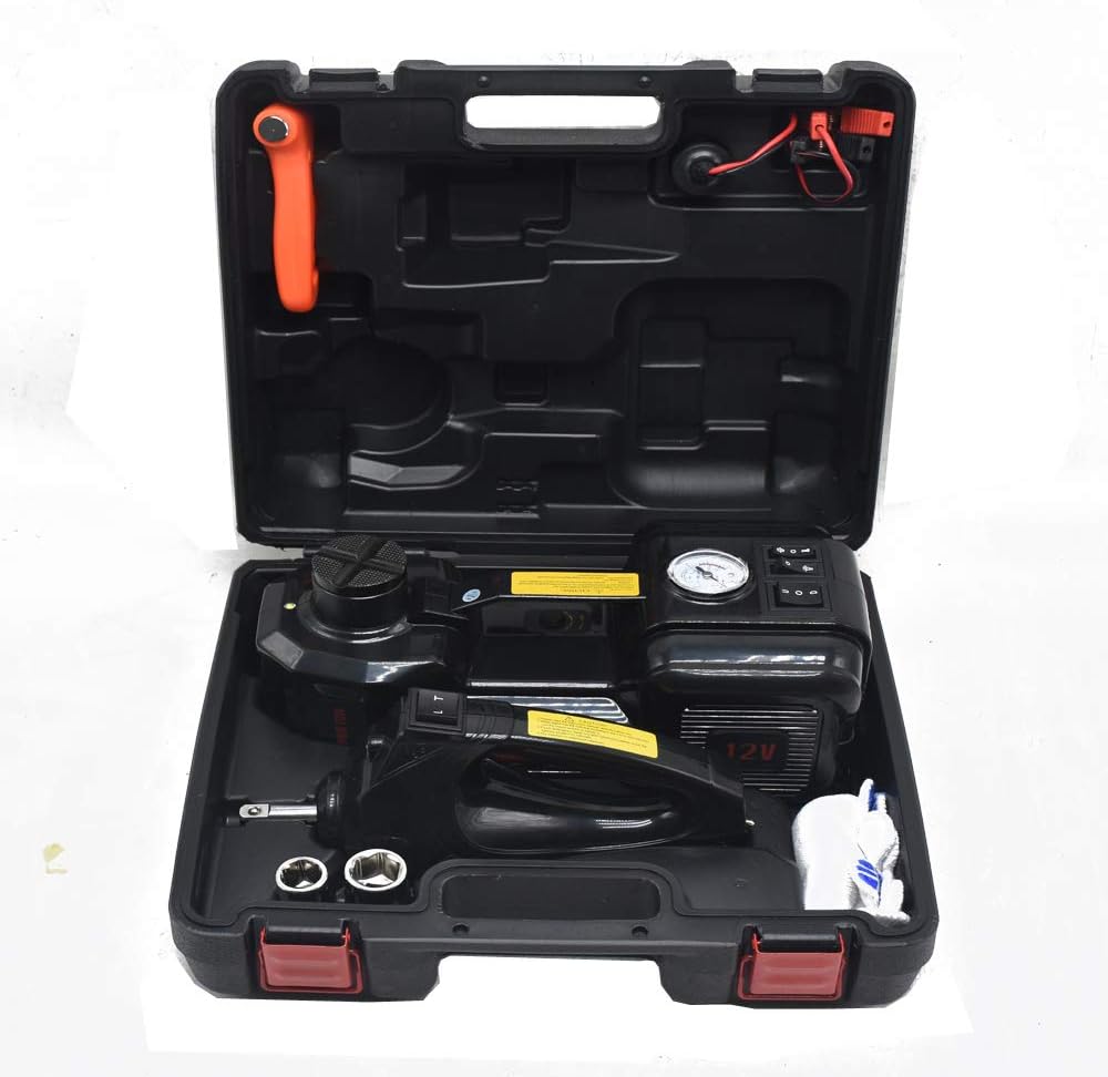 KINGCAV Car Jack Hydraulic 12V Electric Car Jack Kit 5 Ton(11000lbs) 145-450mm Portable Car Jack Kit Electric for SUV Auto Roadside Emergency Tool Kit with Lug Wrench Air Compressor