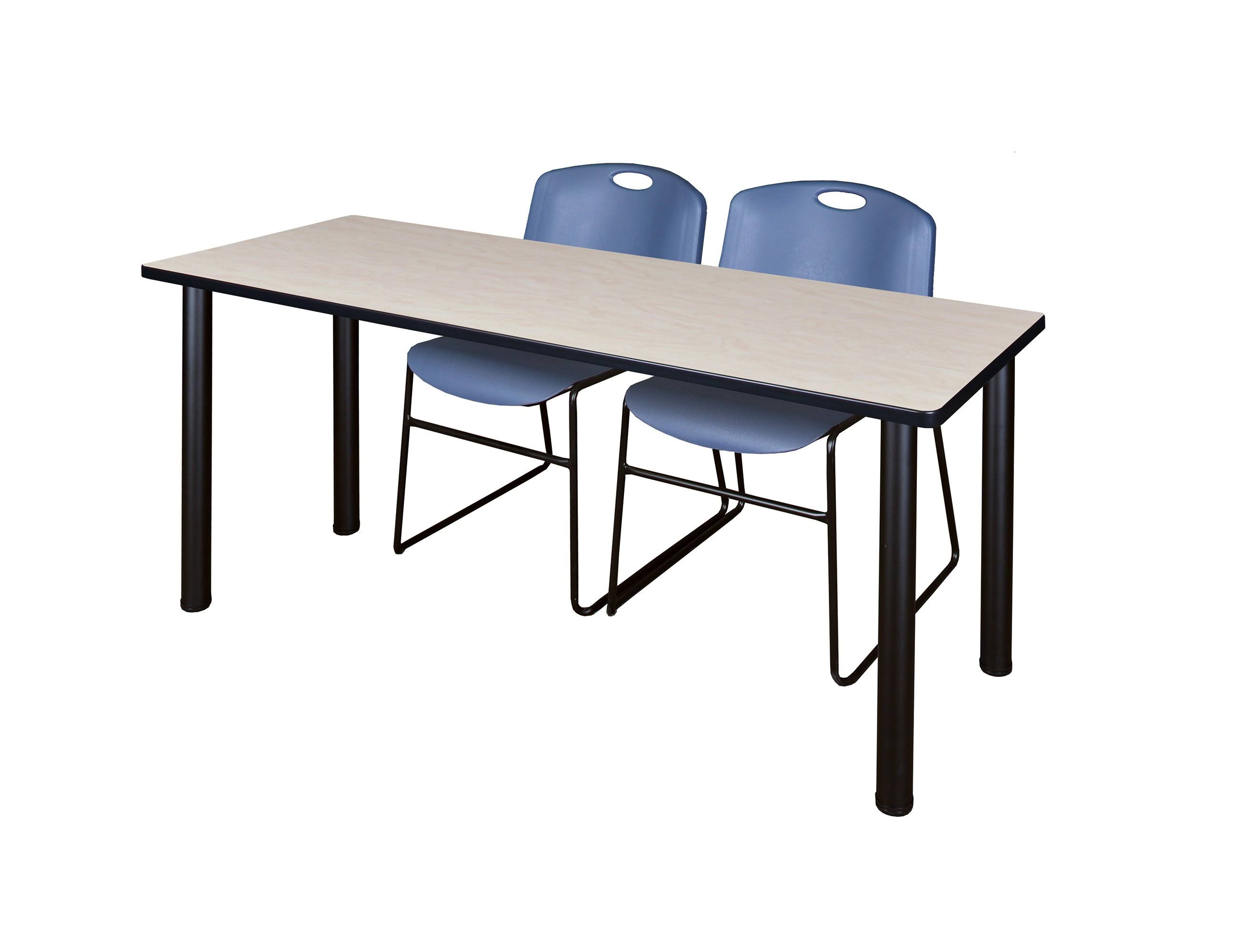 Regency 66x22 x 24x22 Kee Training Table- Maple/ Black u0026 2 Zeng Stack Chairs- Blue