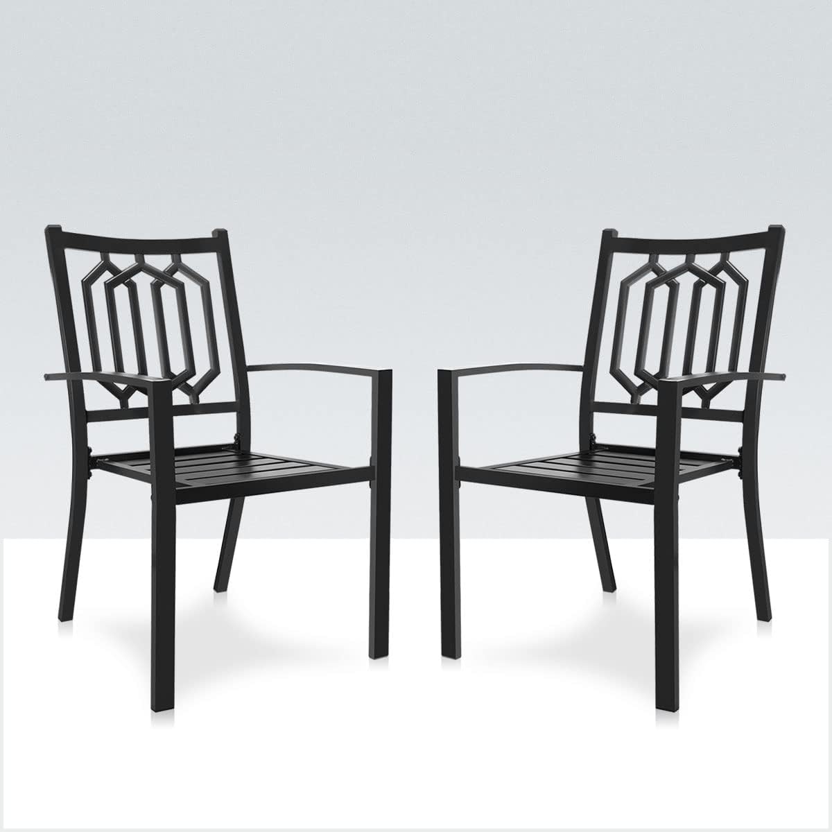Outdoor Bistro Chairs Set of 2 Metal Patio Dining Seating Stackable Chairs Set for Garden Porch Backyard, Black