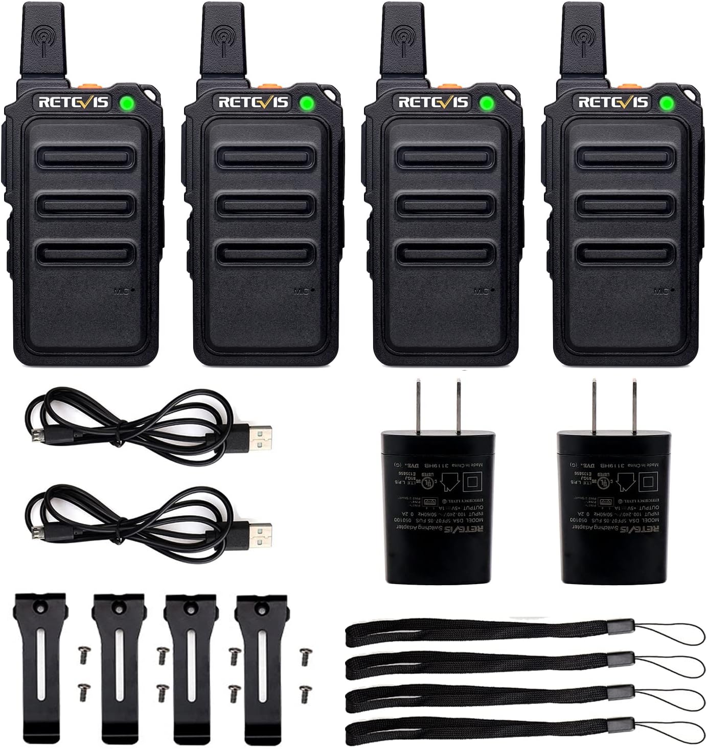 Retevis RT19 Walkie Talkies for Adults, Mini Two Way Radio, Walkie Talkies Rechargeable, with Earpiece, Hands Free, Metal Clip,1300mAh Battery(4 Pack) Pack of 2