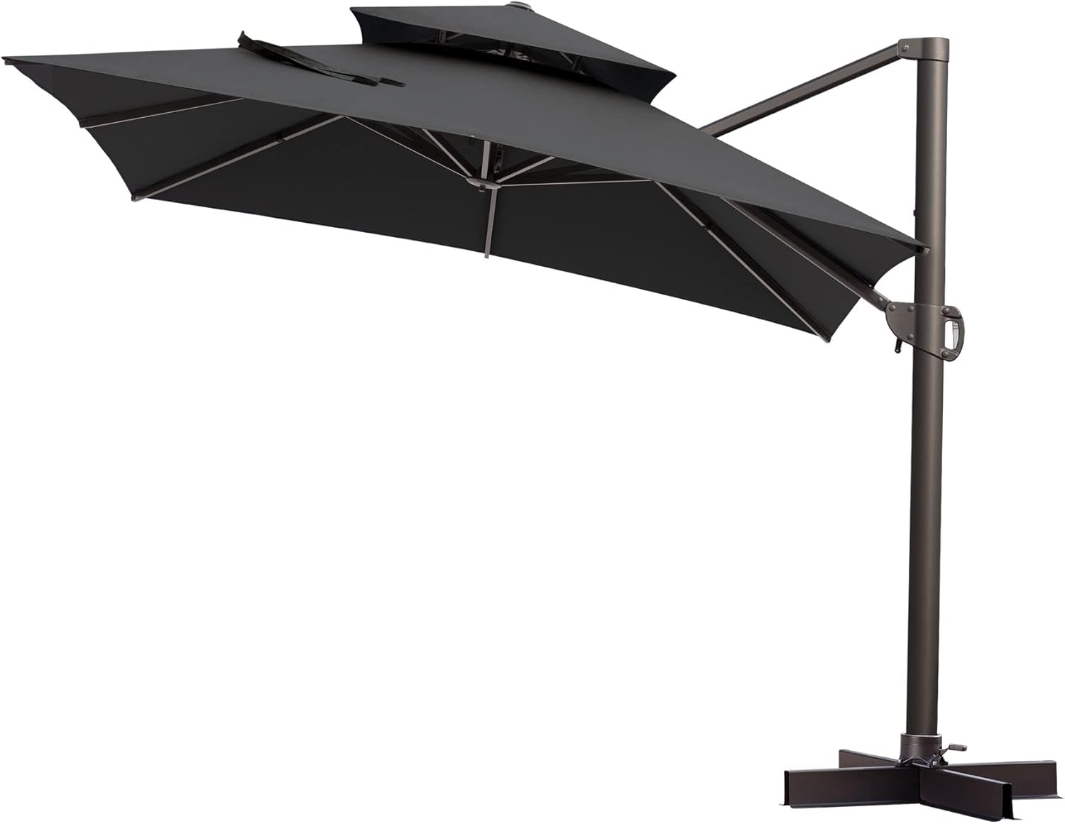 CloudFly 10FT Patio Umbrella Double Top Square Black High-strength Aluminum Pole Dia 4' with 360&deg;Rotation 6 Heights Adjustable Offset Cantilever Outdoor Umbrella For Garden Swimming Pool