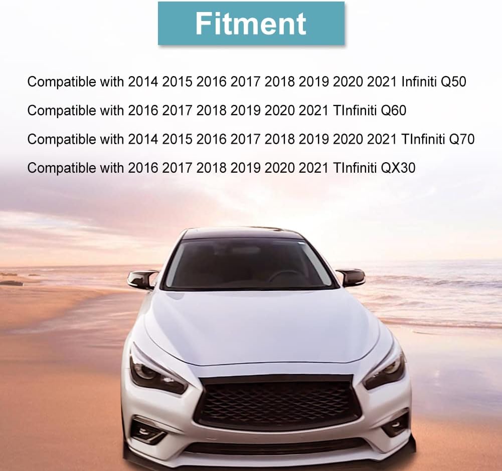 JDMON Compatible with Door Rearview Mirror Cover Cap Infiniti Q50 Sedan 2014-2020 Q60 Q70 QX30 QX50 2015-2020 Side Door Mirror Cover Cap Trim 2PCS ( Glossy Black)