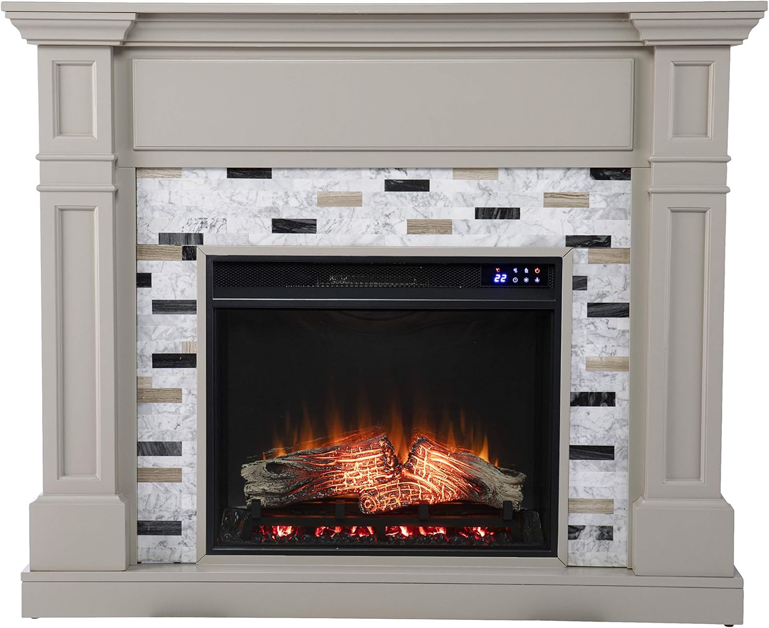 SEI Furniture Birkover Electric Fireplace w/ Marble Surround, New Gray/ Black/ White