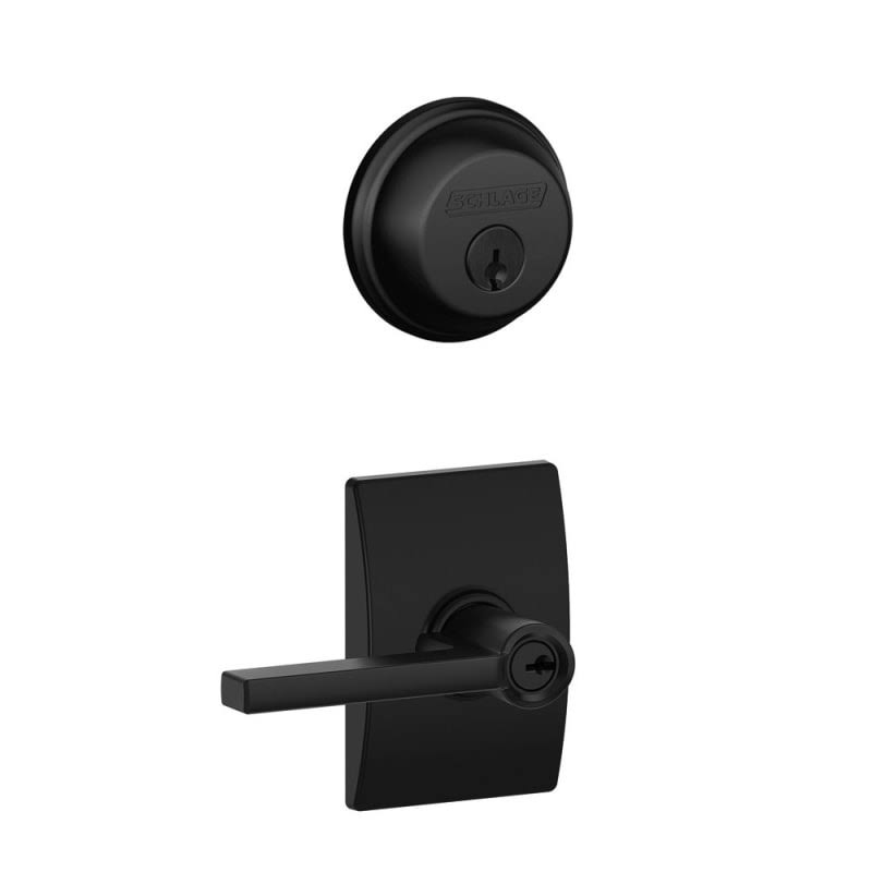 Schlage FB50-LAT-CEN Latitude Single Cylinder Keyed Entry Door Lever Set and Deadbolt Combo with Century Rose Matte Black Levers