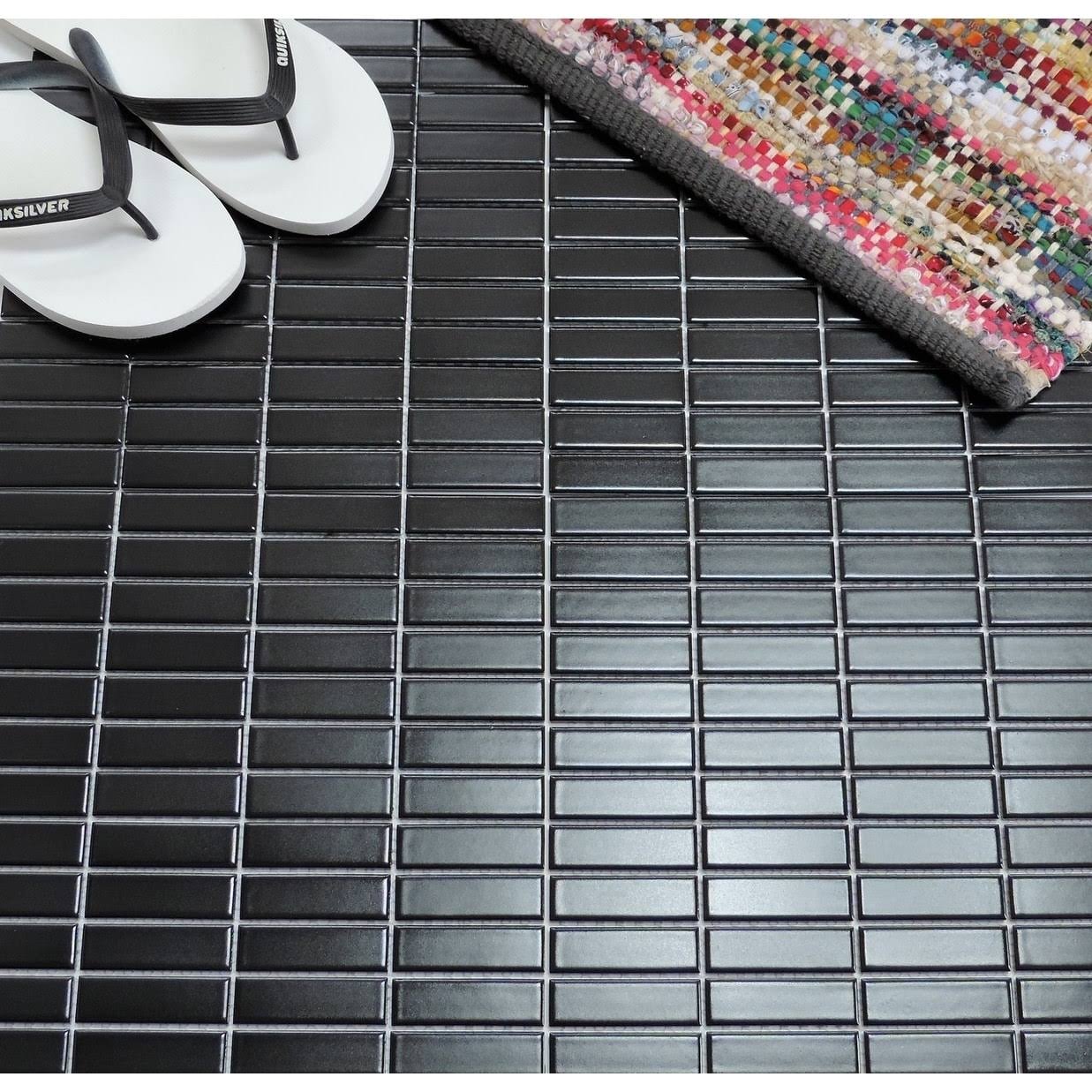 Paris Rectangle Glazed Porcelain Mosaic Tile Matte Black (Case of 10 Sheets / 9.7 Sq. ft.) 12 x 12