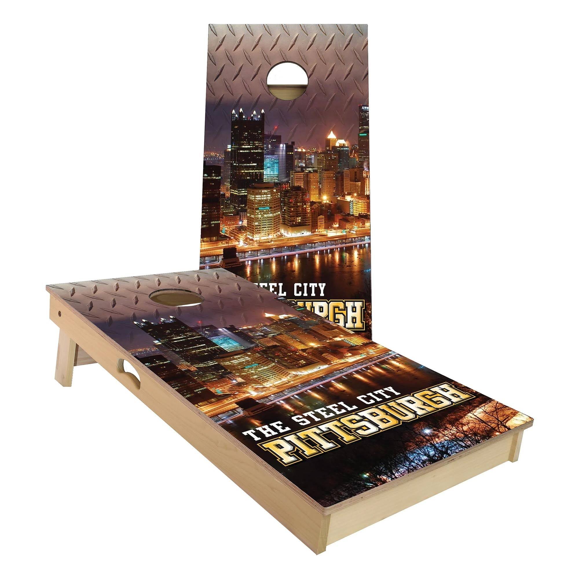 Pittsburgh City Cornhole Board Set - Choose Your Options No Accessories 2x4 Boards (24x22 x 48x22)