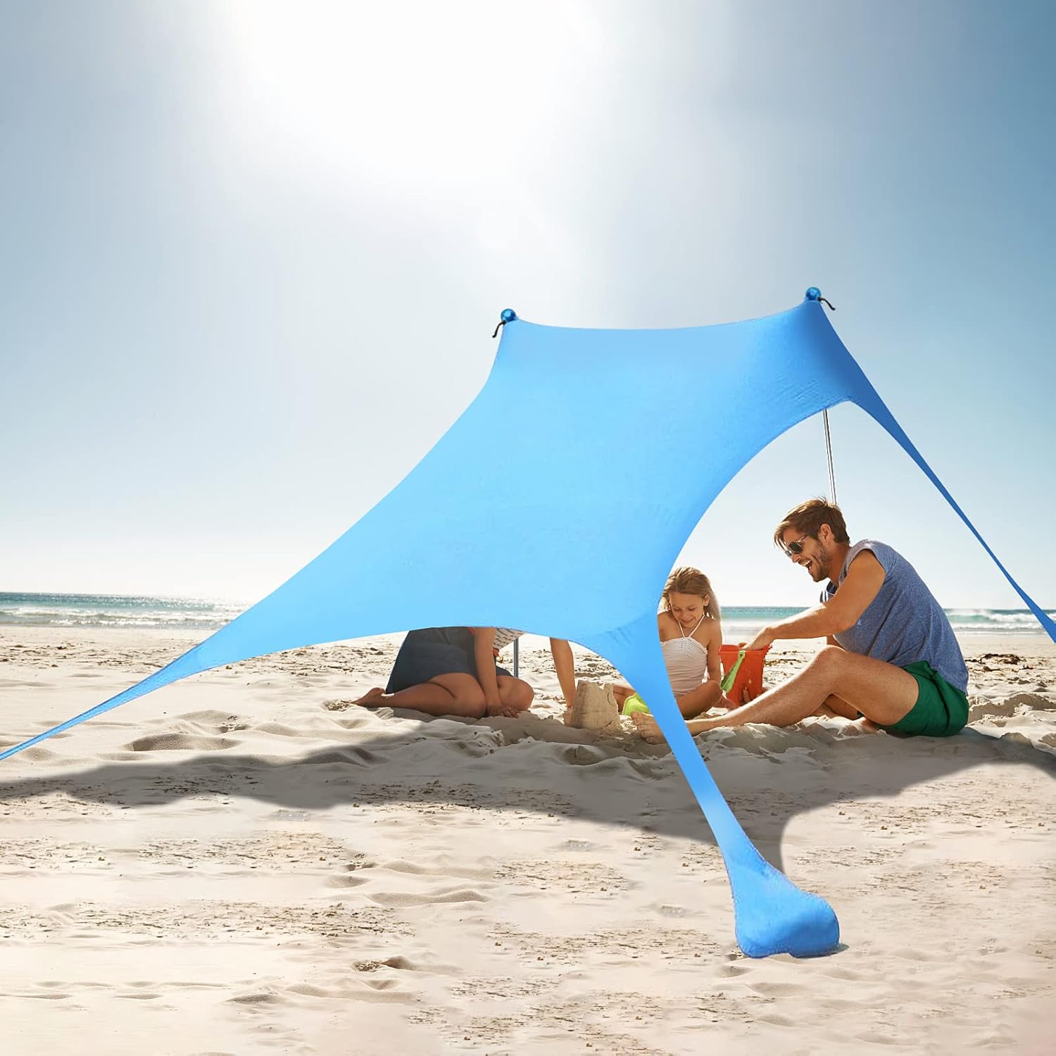KMM Beach Tent Sun Shade, 7&times;7 FT Family Beach Canopy with UPF50+ UV Protection, Pop Up Sun Shelter for Beach, Fishing, Backyard, Camping and Outdoors
