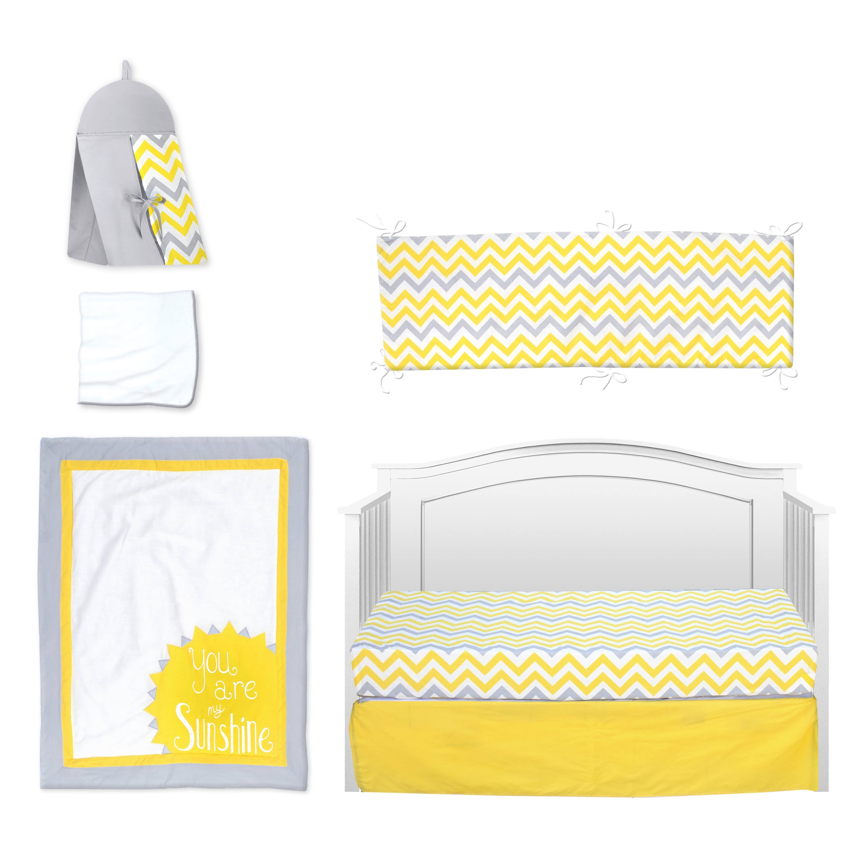 Pam Grace Creations BDNB-6-Sunshine Sunshine Crib Bedding Set Yellow Grey u0026 White - 6 Piece