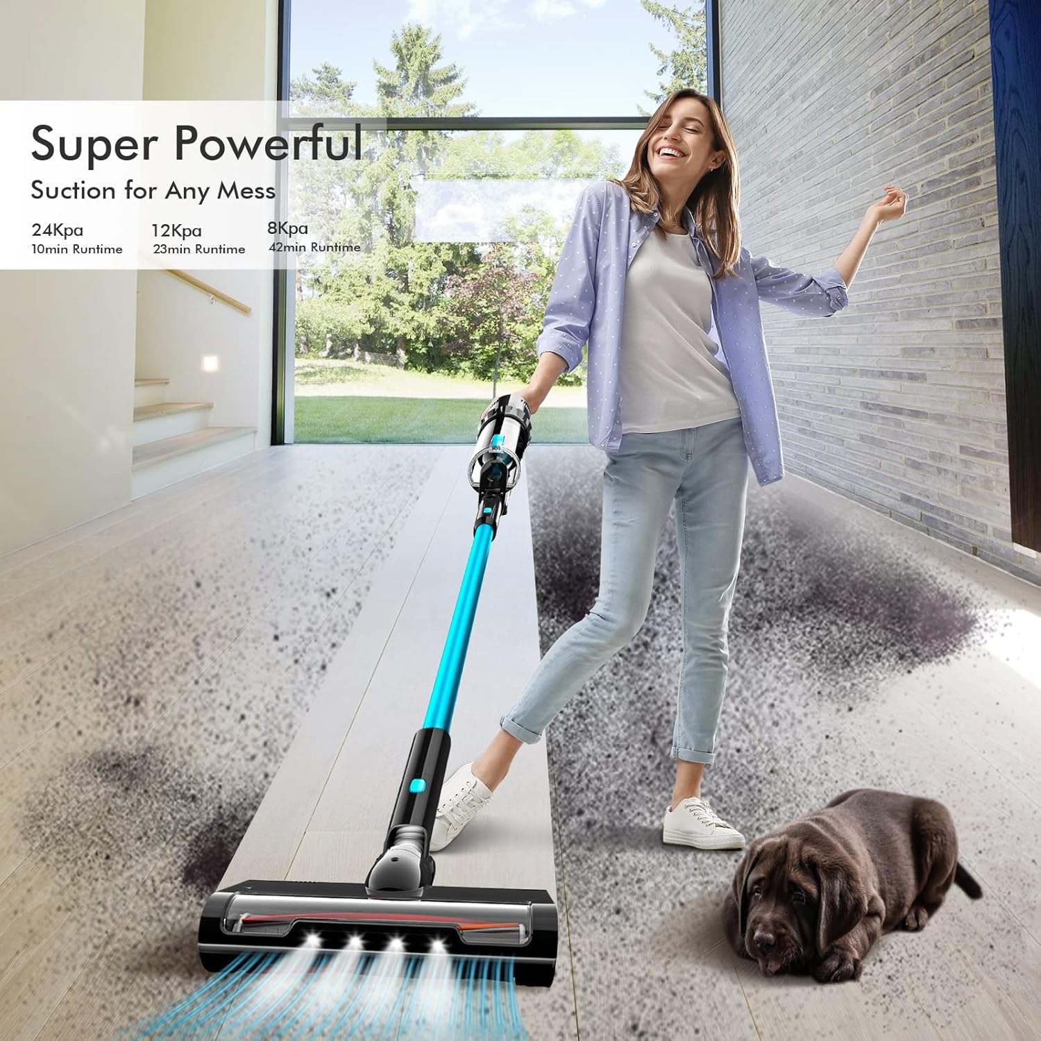 Cordless Vacuum Cleaner, 9 in 1 Lightweight Stick Handheld Vacuum, 250W Brushless Motor Stick Vacuum,24KPa Powerful Suction for Pet Hair Hard Floor Carpet Deep Clean