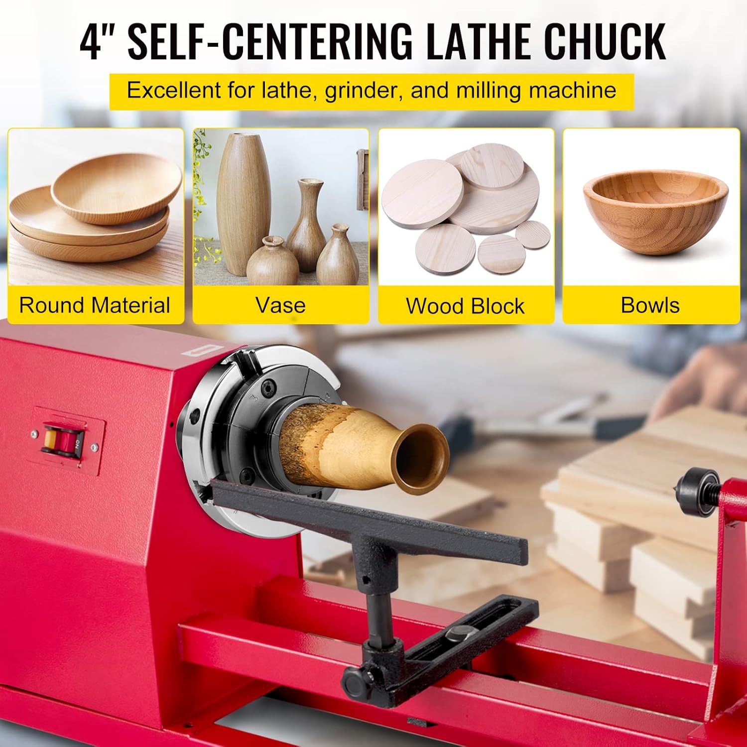 Mophorn Lathe Chuck 4-inch Nova Chuck Self-centering Lathe Chuck Independent 4 Jaws Mini Lathe Chuck Wood Lathe Bowl Chuck with Set of Accessories in Steel for Woodworking Chuck