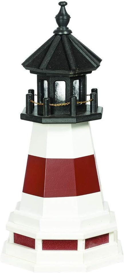 DutchCrafters Decorative Lighthouse with Base - Wood, Montauk Style (Cherrywood/White/Black, 2)